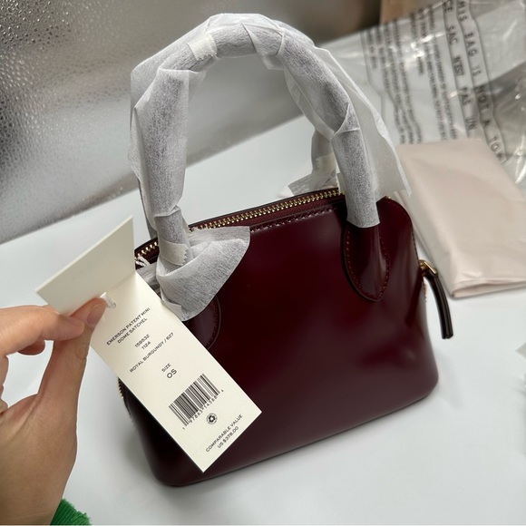 NWT Tory Burch Emerson Patent Mini Dome Satchel 159532 IN ROYAL BURGUNDY - Picture 4 of 10
